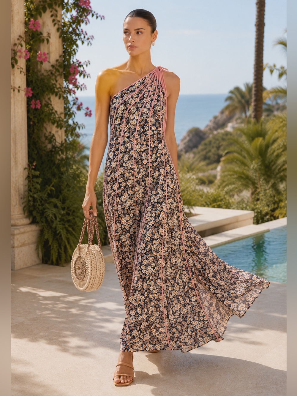 NWT Stella McCartney Louisa Daisy Silk Floral One Shoulder Maxi Dress US size 8